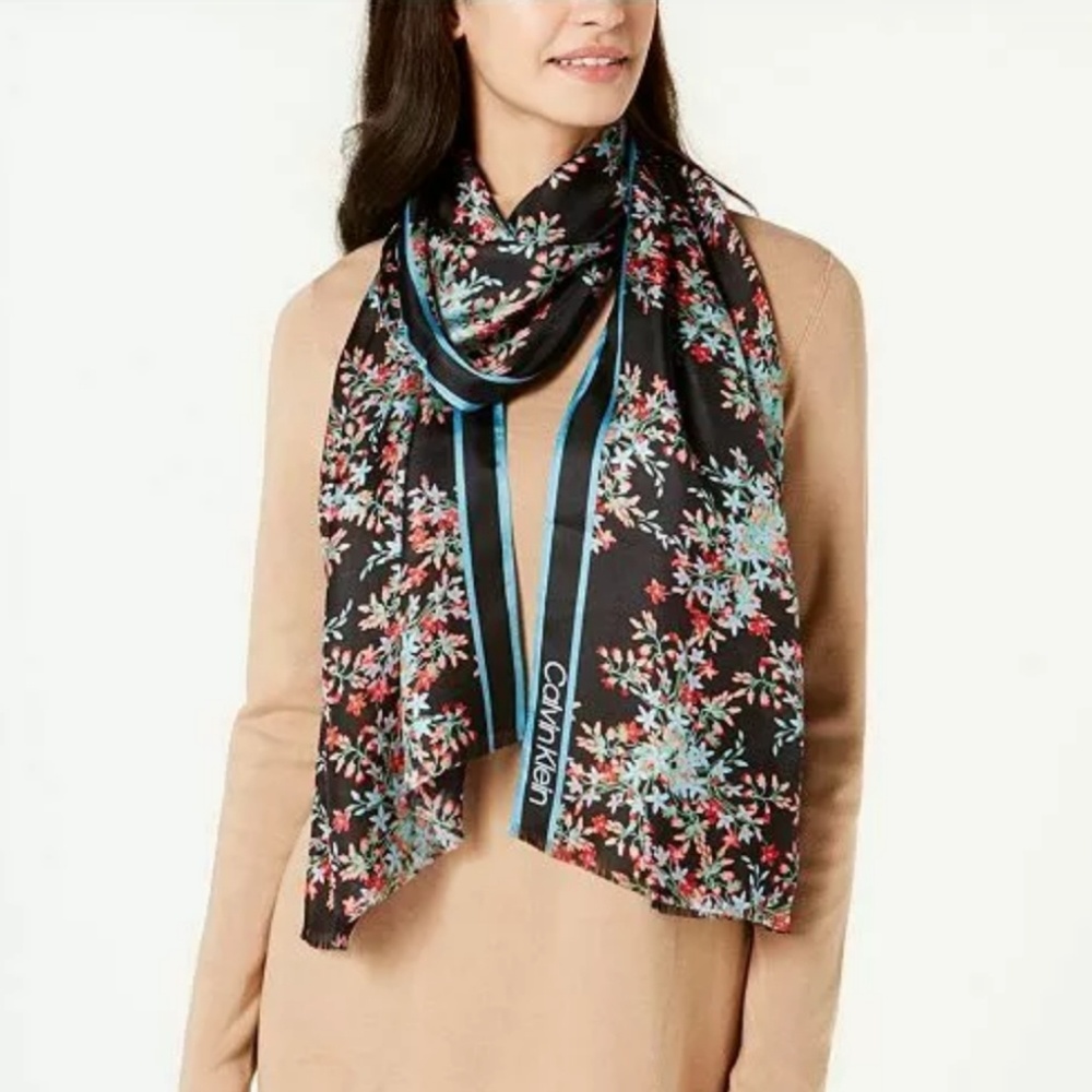 Calvin Klein Graphic Floral Silk Scarf